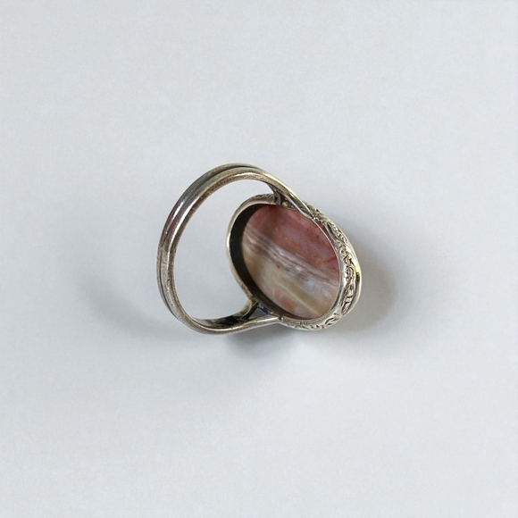 Vintage Native American Sterling Navajo Agate Stone Ring. Red Browns Size 4.5 - Picture 3 of 6